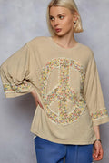 POL Floral Peace Patch Drop Shoulder T-Shirt for Women - Modanista Fashion