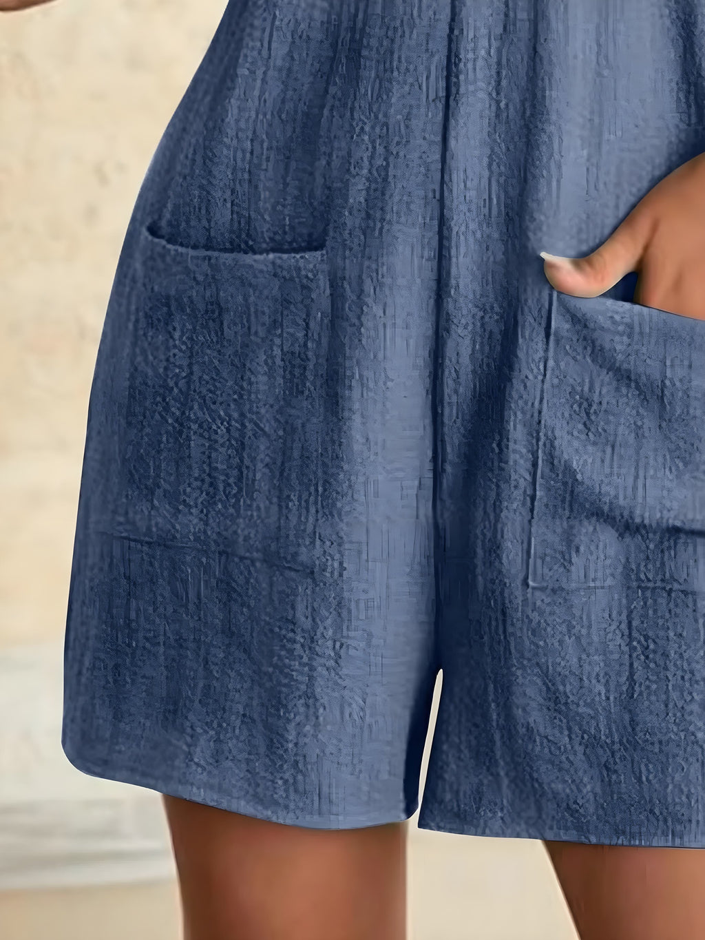 Full størrelse knute stropp romper med lommer pluss størrelse