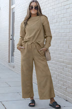 Dobbelt ta full størrelse teksturert langermet topp og snor bukser sett