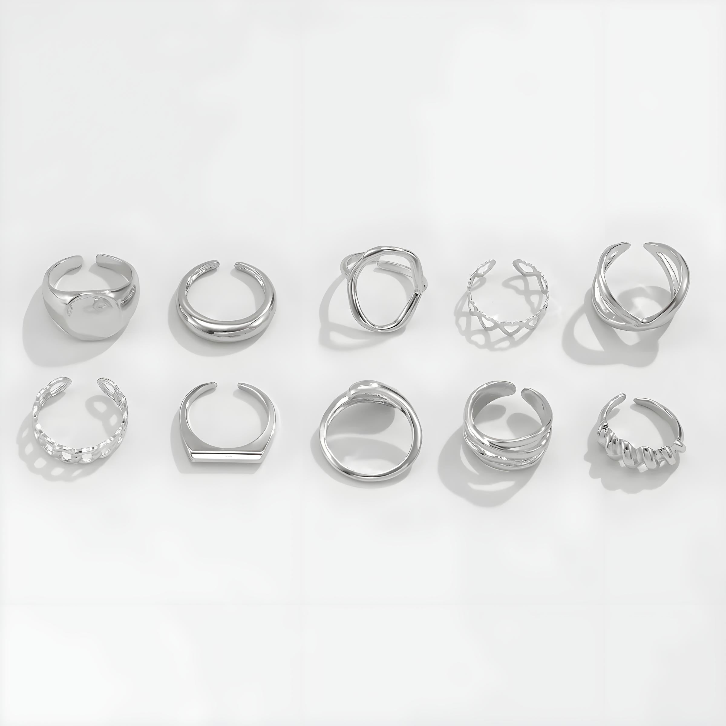 10-Piece Alloy Geometric Ring Set for Women