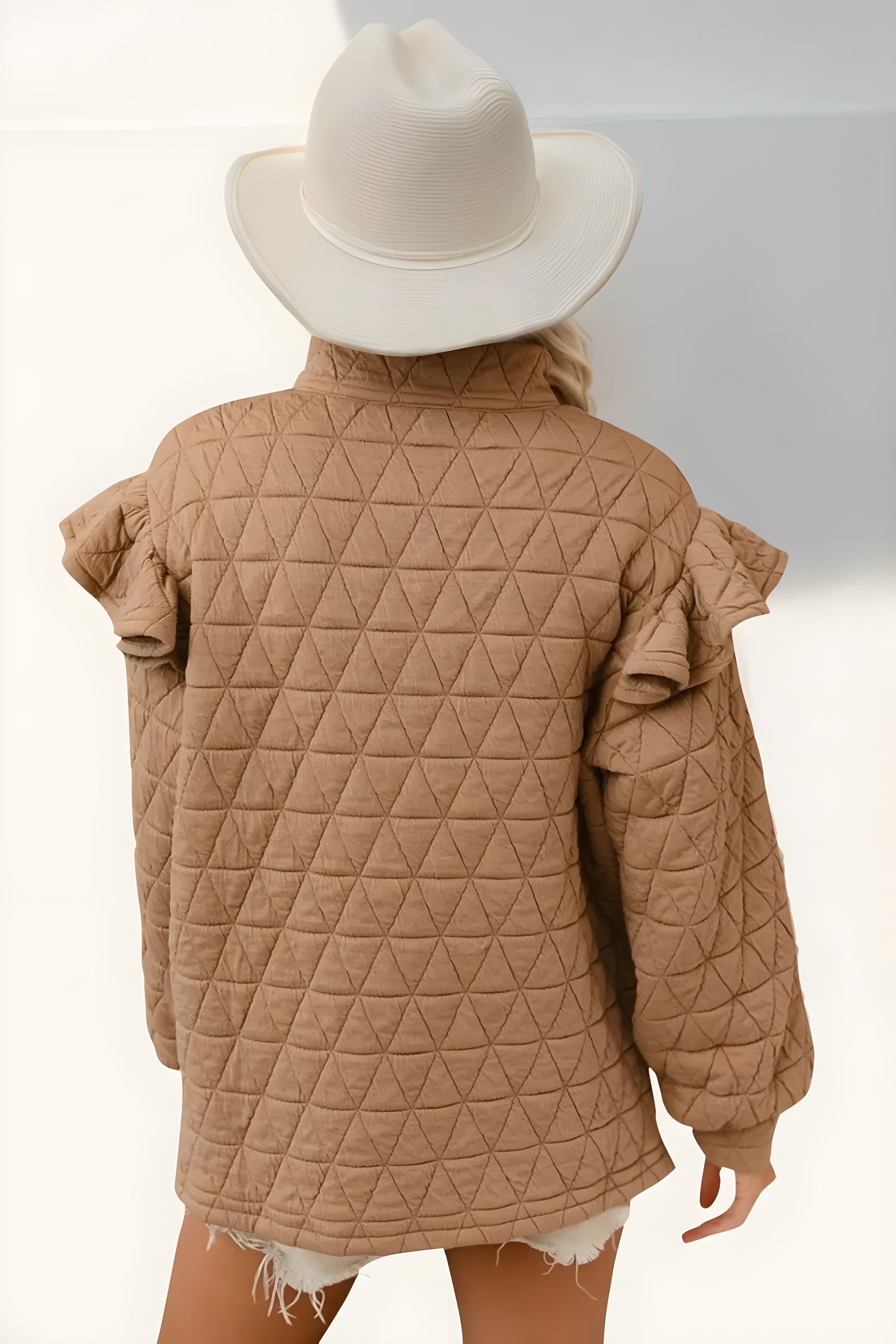 Ruffled Texture Half-Zip Long Sleeve Sweatshirt for Women