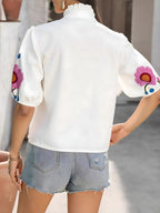 Floral Print Notched Puff Sleeve Blouse for Women