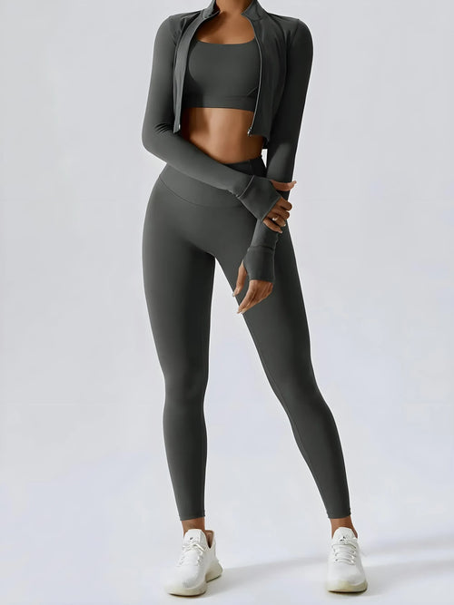 3-Piece Active Set: Bra, Outerwear & Leggings – Fitness Outfit - Modanista Fashion