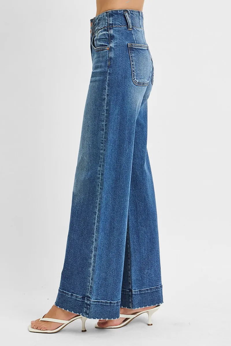 RISEN Full Size High Rise Ankle Wide Seam Detailed Jeans Plus Size - Modanista Fashion