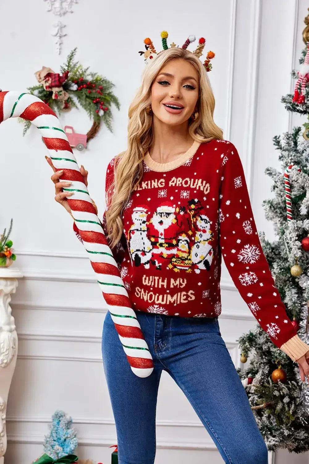 Christmas Pattern Round-Neck Long Sleeve Sweater – Festive & Cozy - Modanista Fashion