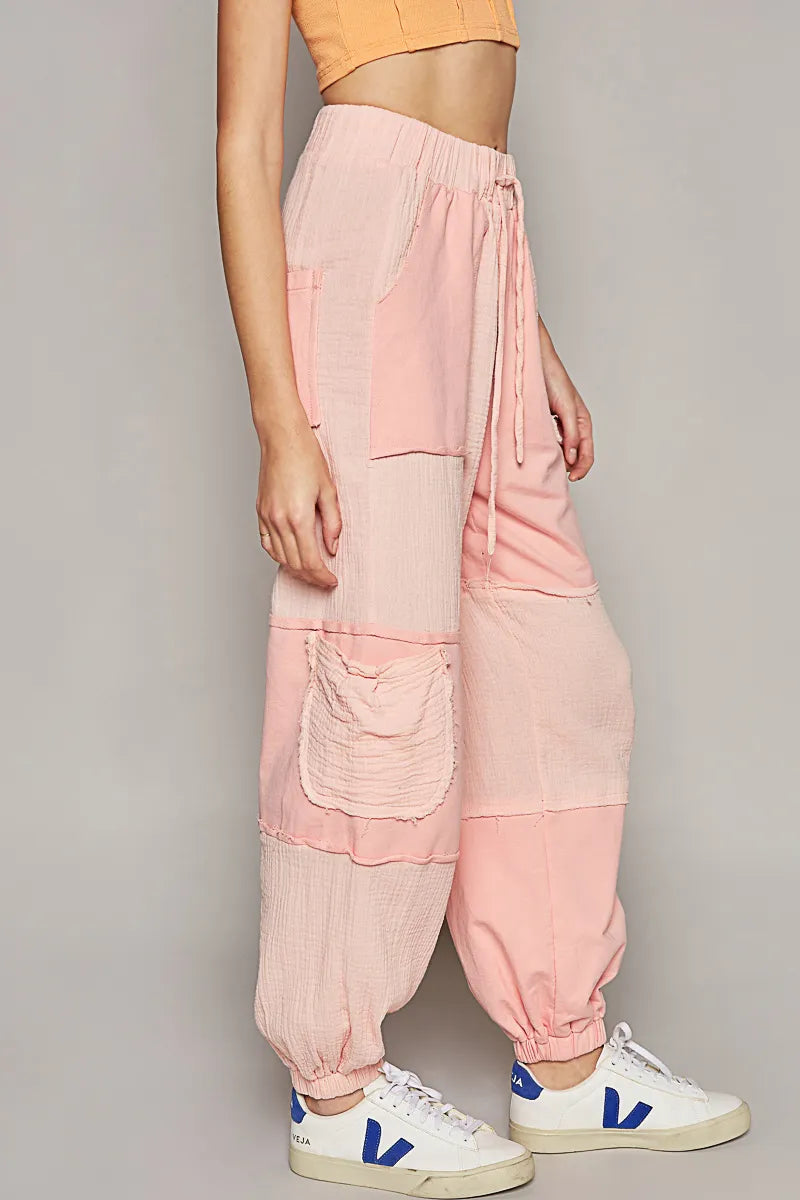 POL Drawstring Pocketed Contrast Jogger Pants - Modanista Fashion