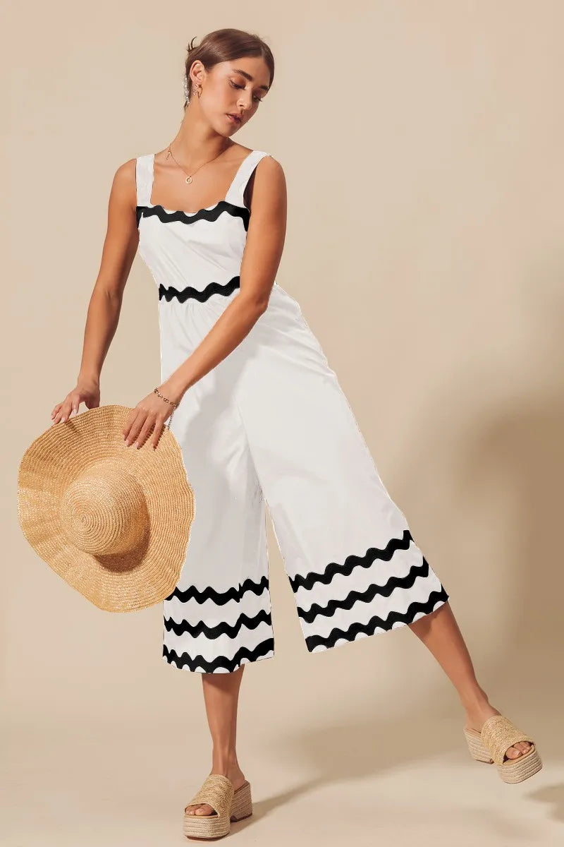 SO ME Scallop Ric Rac Trimmed Wide Leg Jumpsuit - Modanista Fashion
