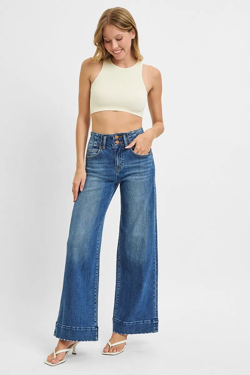RISEN Full Size High Rise Ankle Wide Seam Detailed Jeans Plus Size - Modanista Fashion
