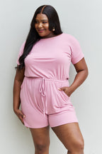 Zenana Chilled Out Full Size Short Sleeve Romper in Light Carnation Pink - Modanista Fashion