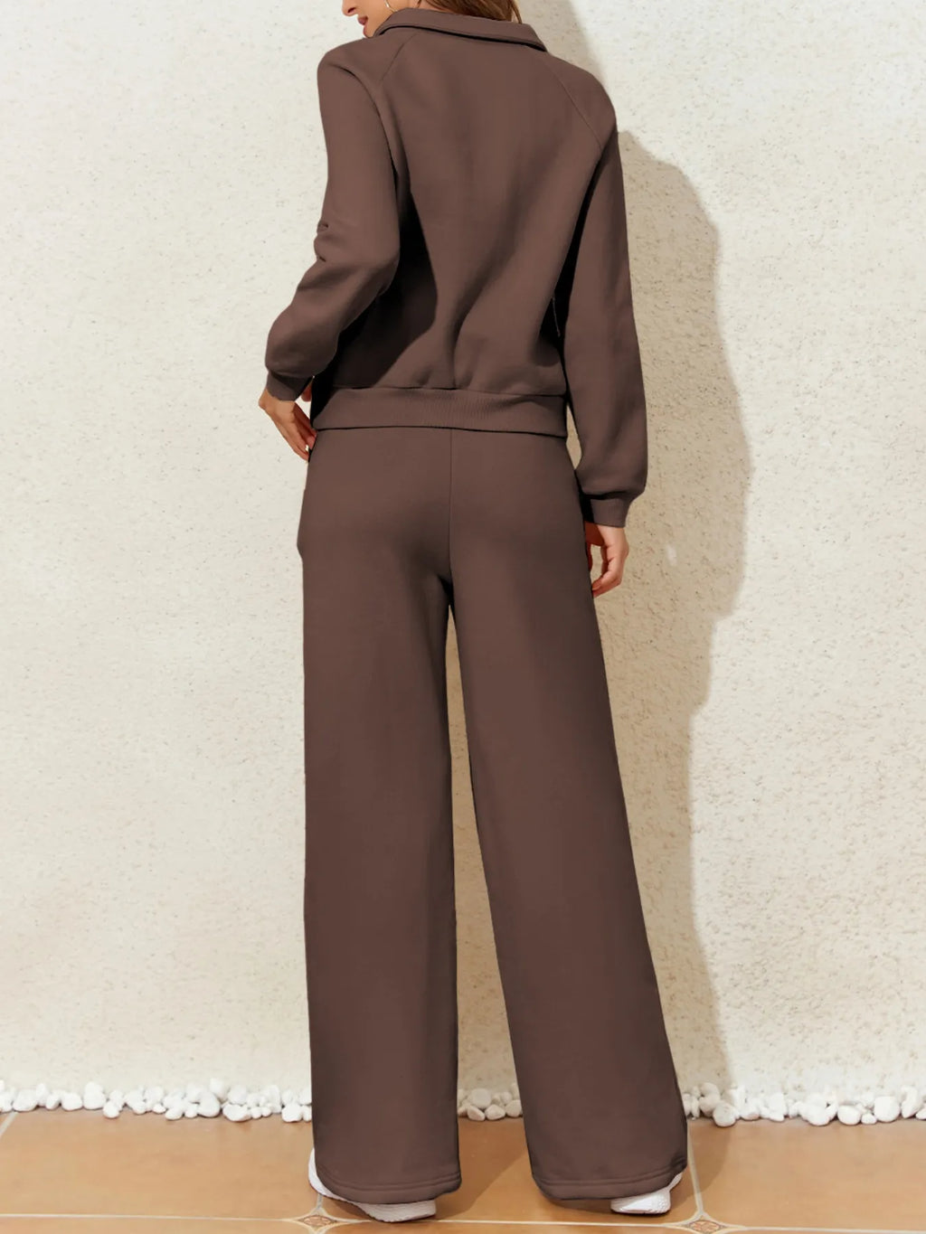 Collared Sweatshirt and High Waist Pants Active Set - Modanista Fashion