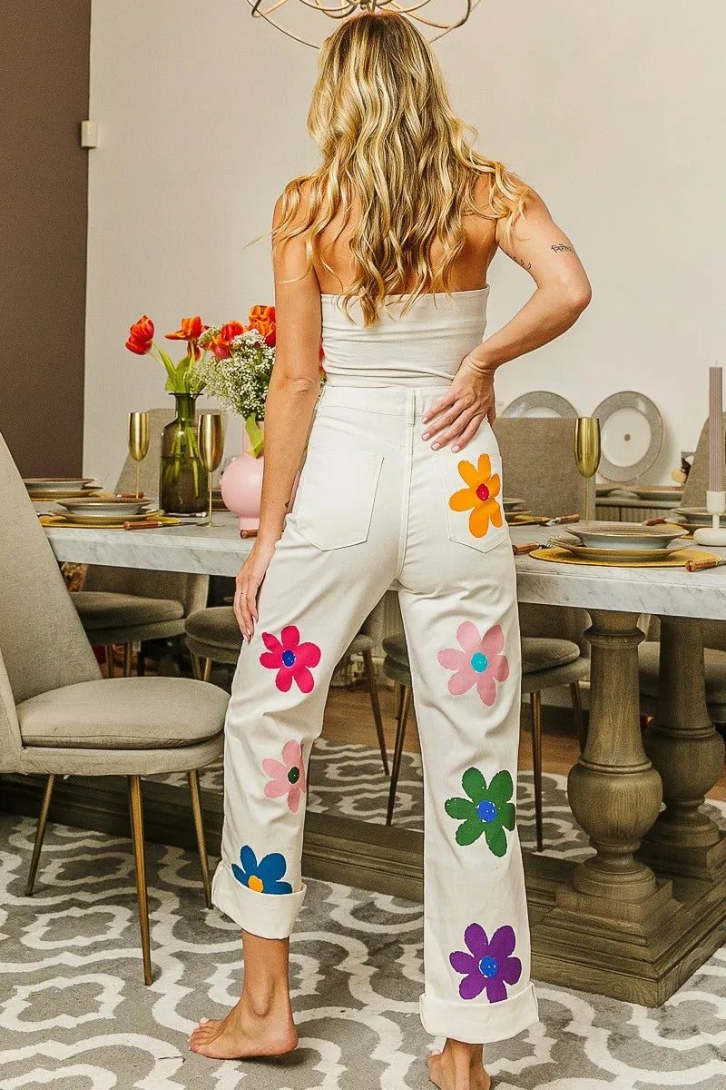 BiBi Flower Print Straight Legs Pants - Modanista Fashion