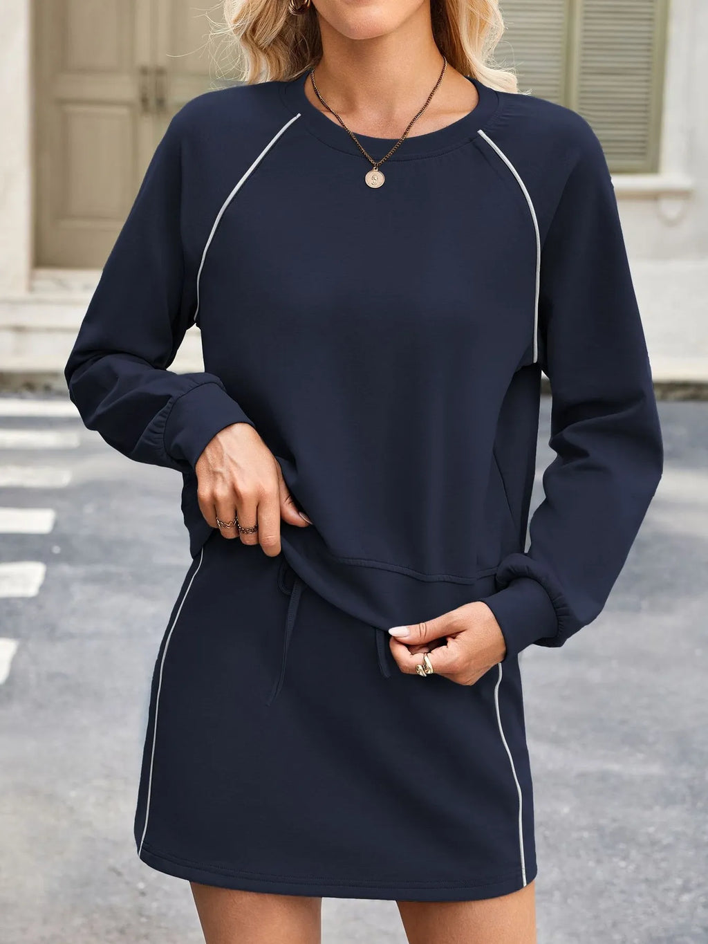 Round Neck Raglan Sleeve Top and Skort Set - Modanista Fashion