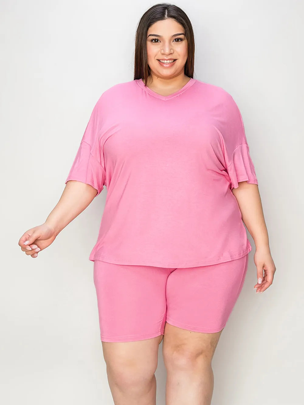 Basic Bae Full Size V-Neck Drop Shoulder T-Shirt and Shorts Set - Modanista Fashion