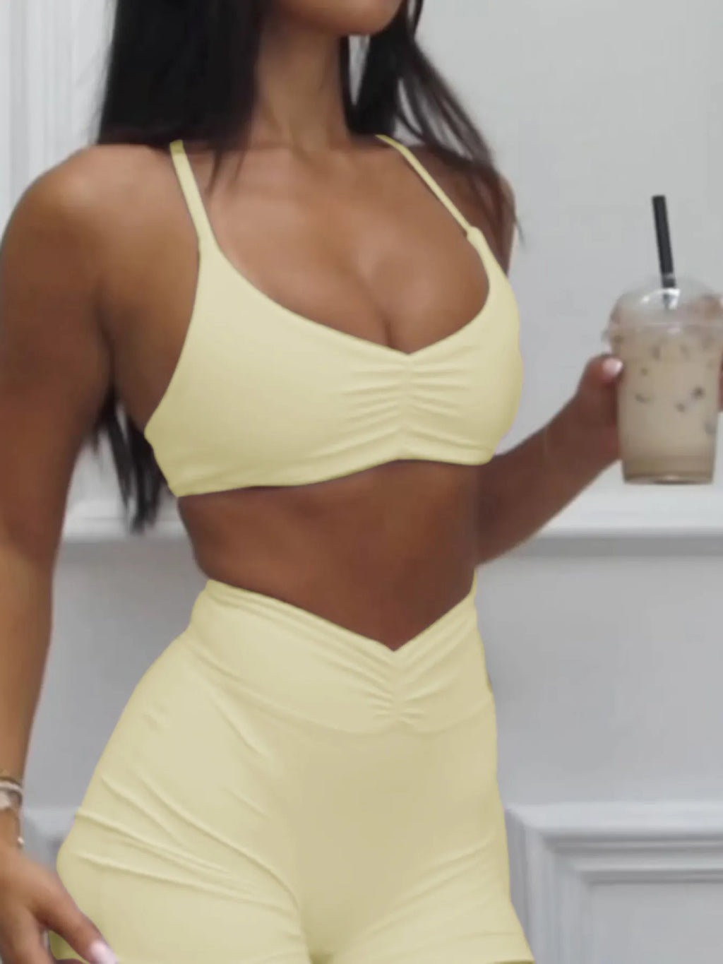 Ruched Sports Bra and High-Waisted Shorts Active Set - Modanista Fashion