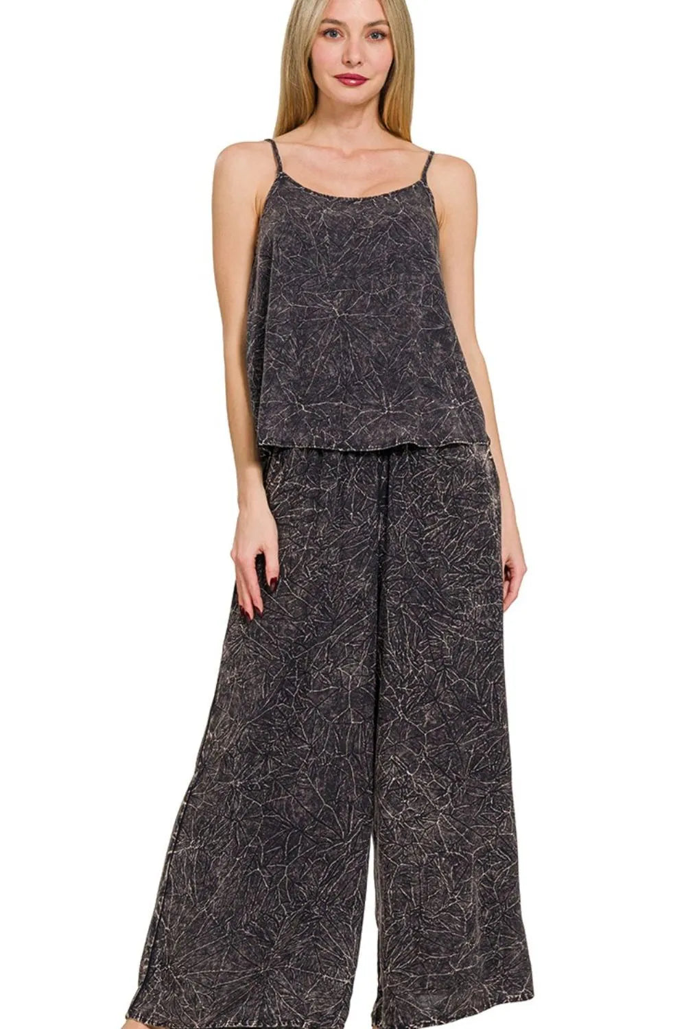 Zenana Woven Acid Crinkle Washed Cami & Pants 2 Piece Set - Modanista Fashion