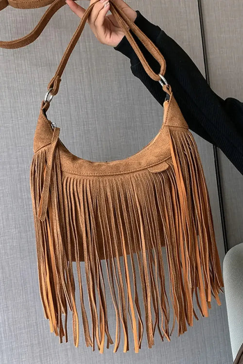 Adjustable Strap Suede Fringe Shoulder Bag for Women - Modanista Fashion