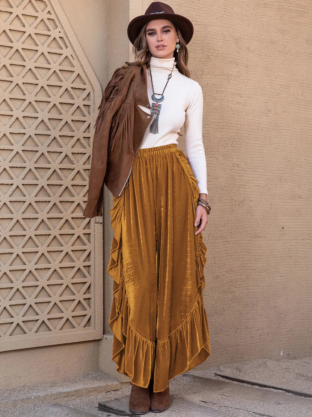 Slit Ruffled Wide Leg Pants - Modanista Fashion