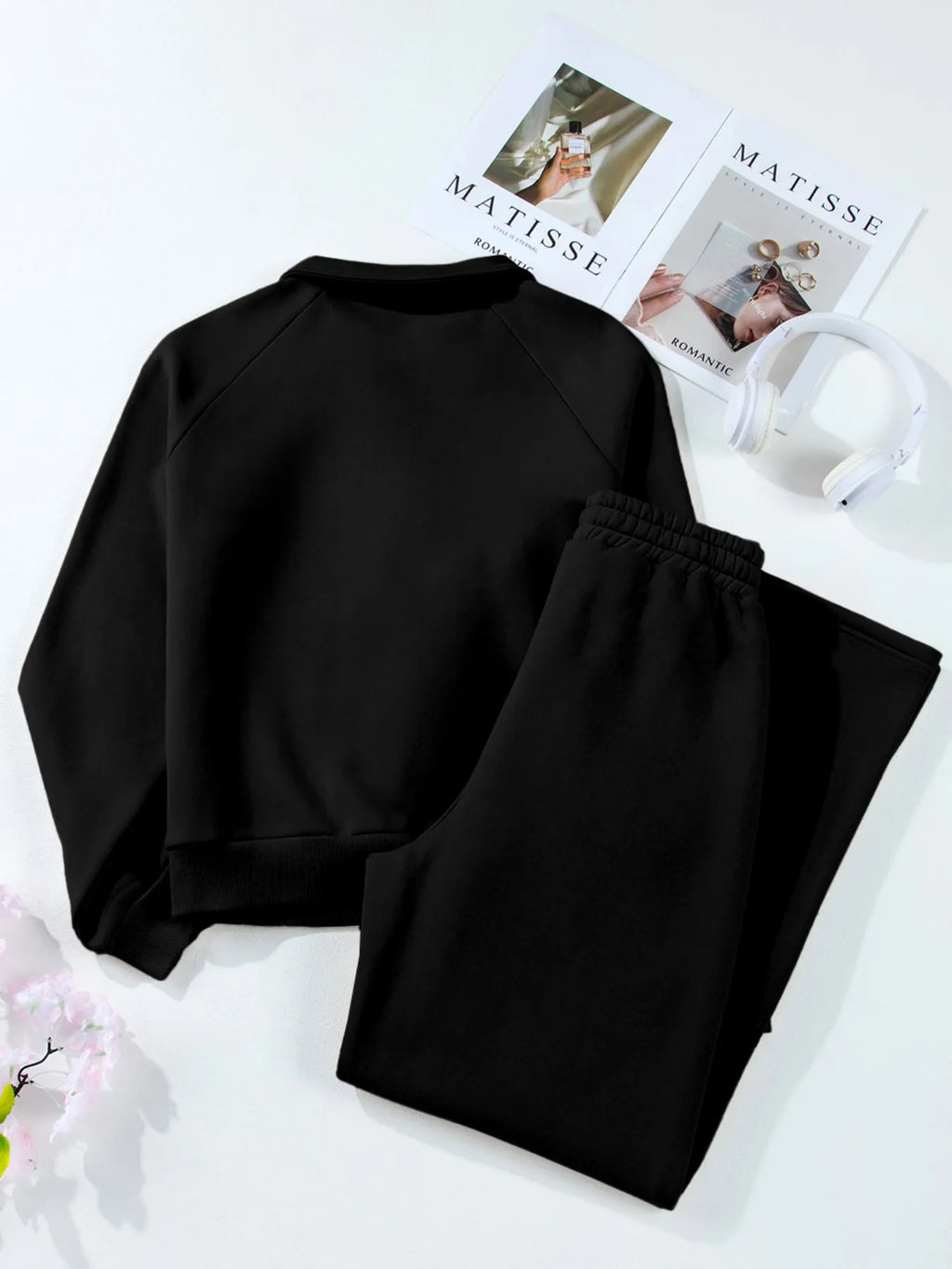 Collared Sweatshirt and High Waist Pants Active Set - Modanista Fashion