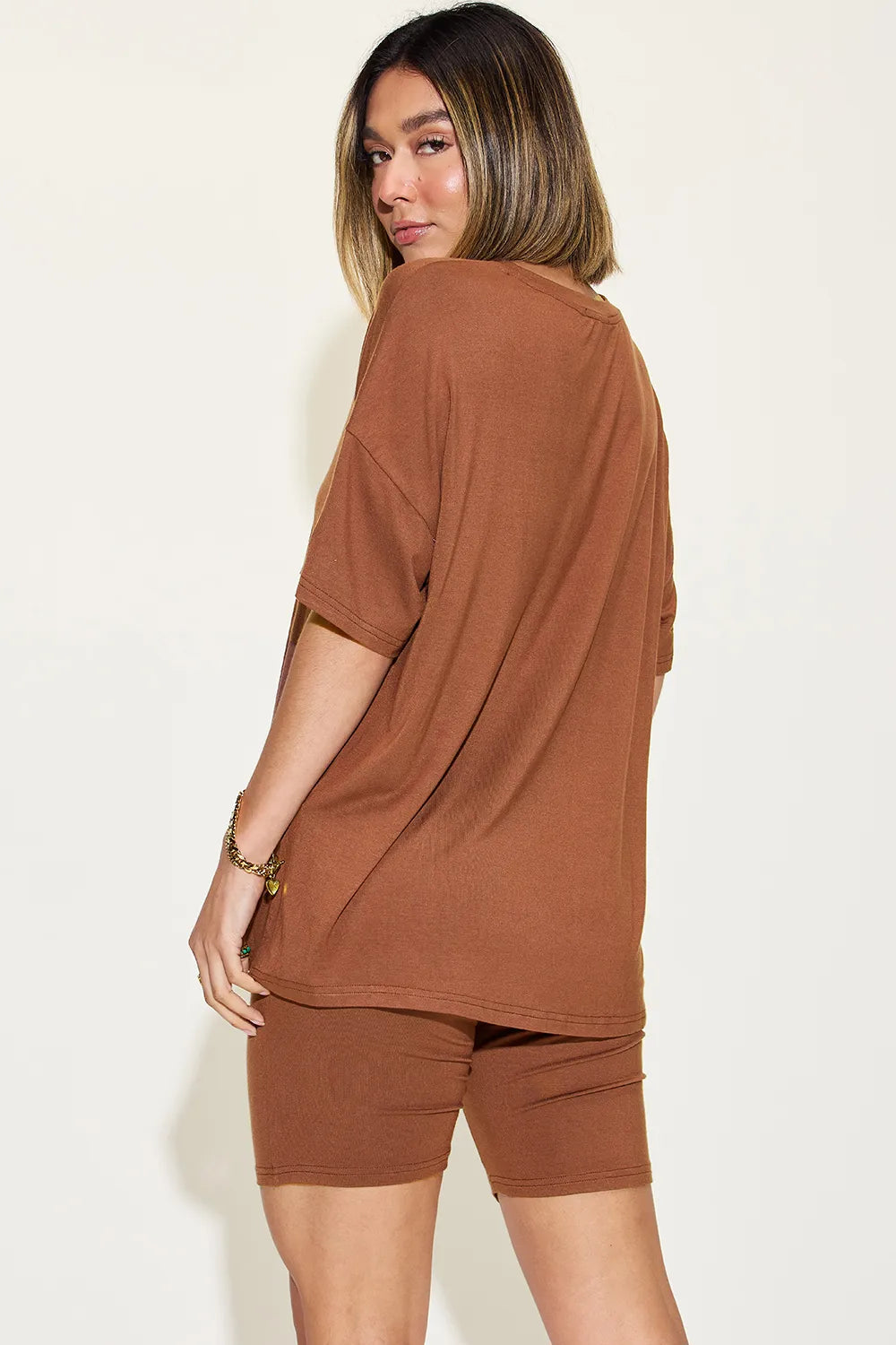 Basic Bae Full Size V-Neck Drop Shoulder T-Shirt and Shorts Set - Modanista Fashion