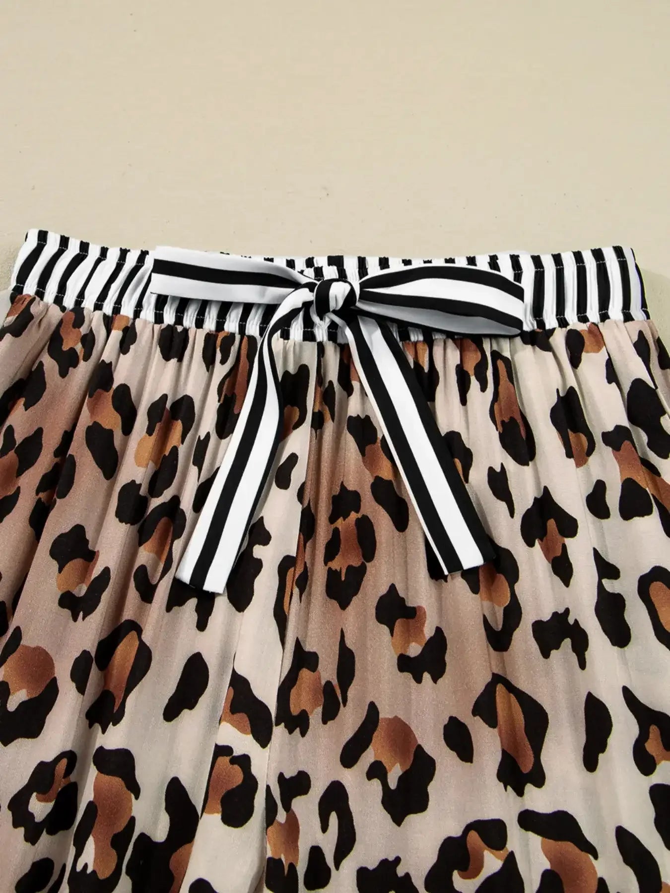 Leopard and Striped Trim Shirt and Pants Set - Modanista Fashion