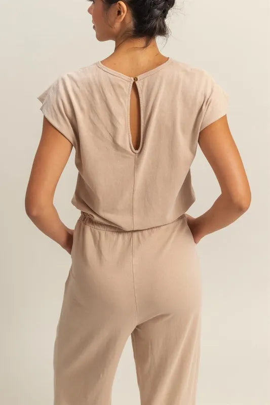HYFVE Back Keyhole Round Neck Cap Sleeve Drawstring Jumpsuit - Modanista Fashion