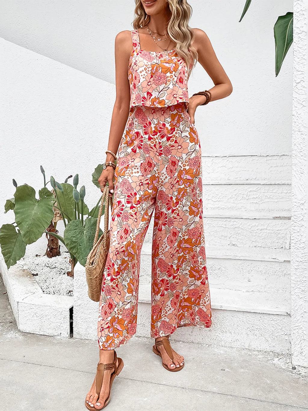 Floral Print Sleeveless Wide Leg Jumpsuit - Modanista Fashion