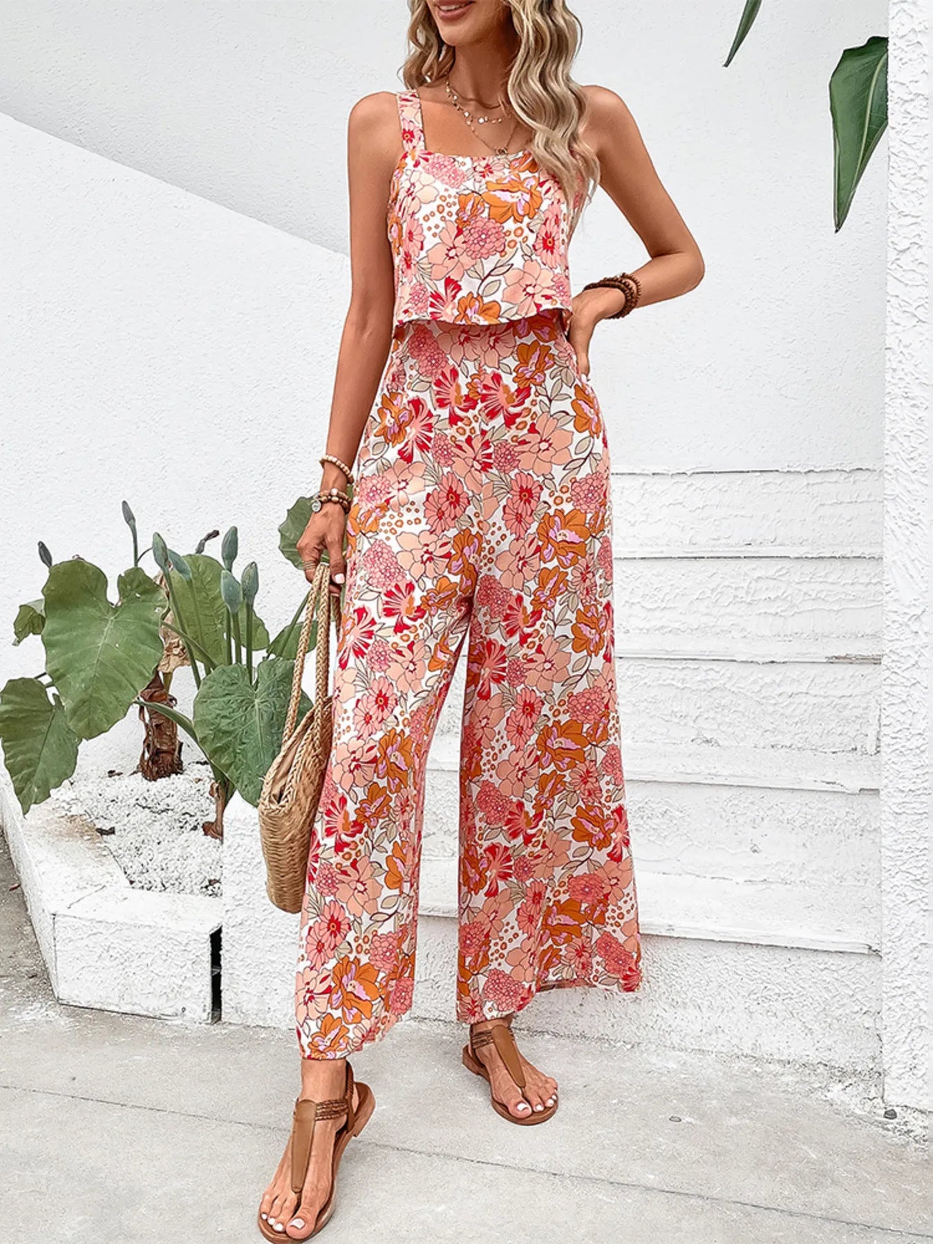 Floral Print Sleeveless Wide Leg Jumpsuit - Modanista Fashion