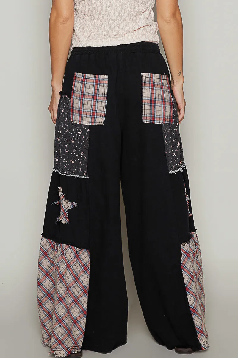 POL Drawstring Star Patch Contrast Wide Leg Pants - Modanista Fashion