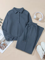 Collared Sweatshirt and High Waist Pants Active Set - Modanista Fashion