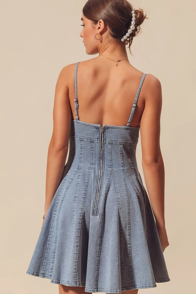 SO ME A Line Fit and Flare Denim Mini Dress - Modanista Fashion