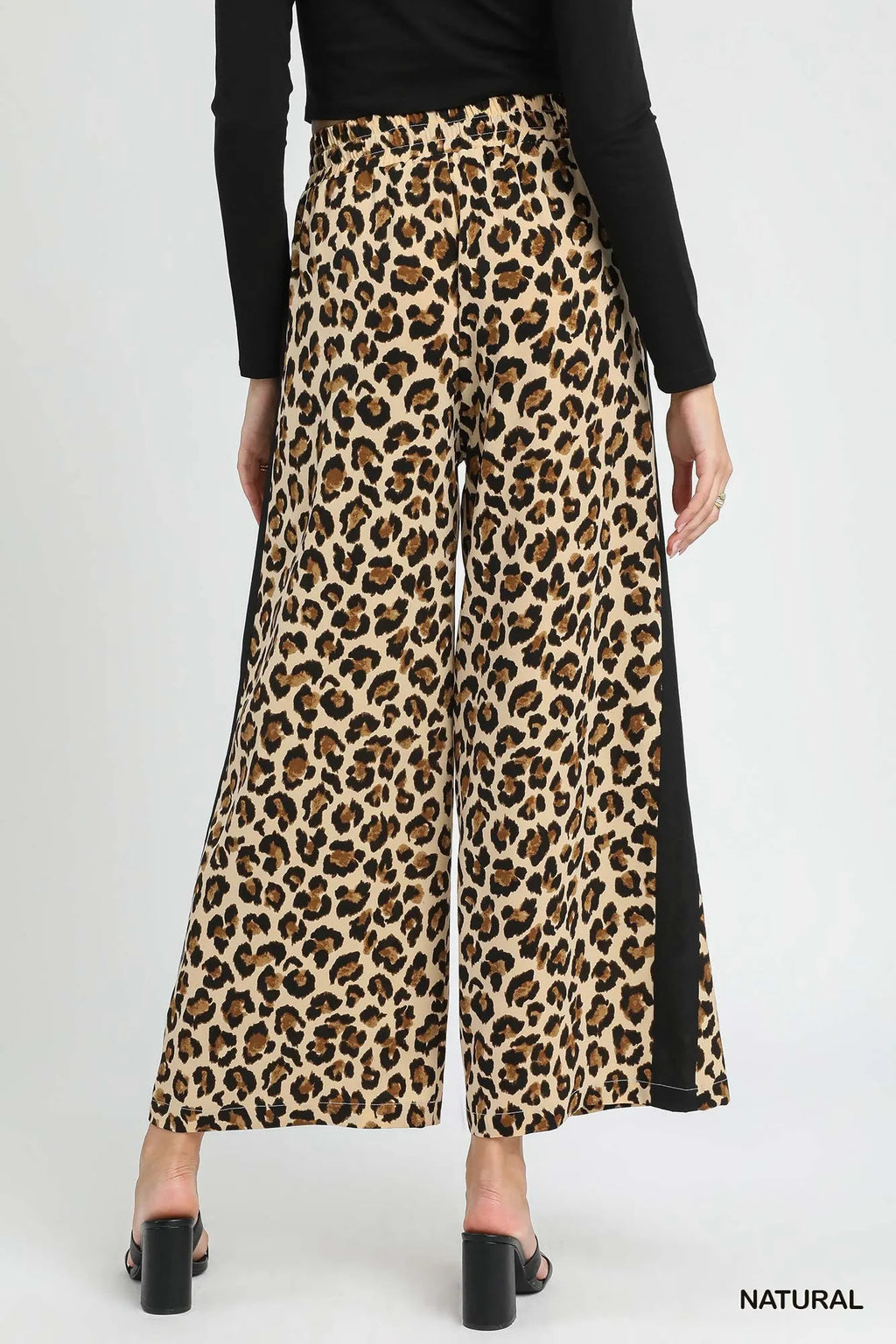 Umgee Leopard Print Wide-Leg Drawstring Pants - Modanista Fashion