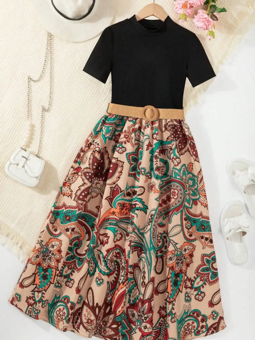 Children's Printed Short Sleeve Dress - Modanista Fashion