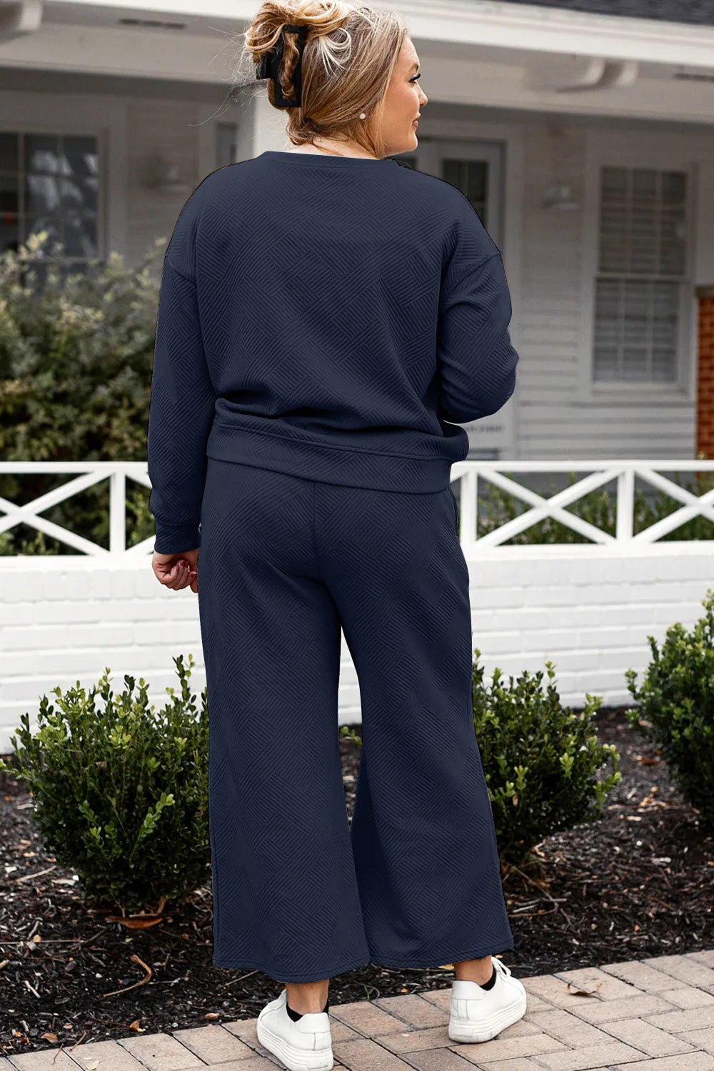 Double Take Full Size Textured Long Sleeve Top and Drawstring Pants Set - Modanista Fashion