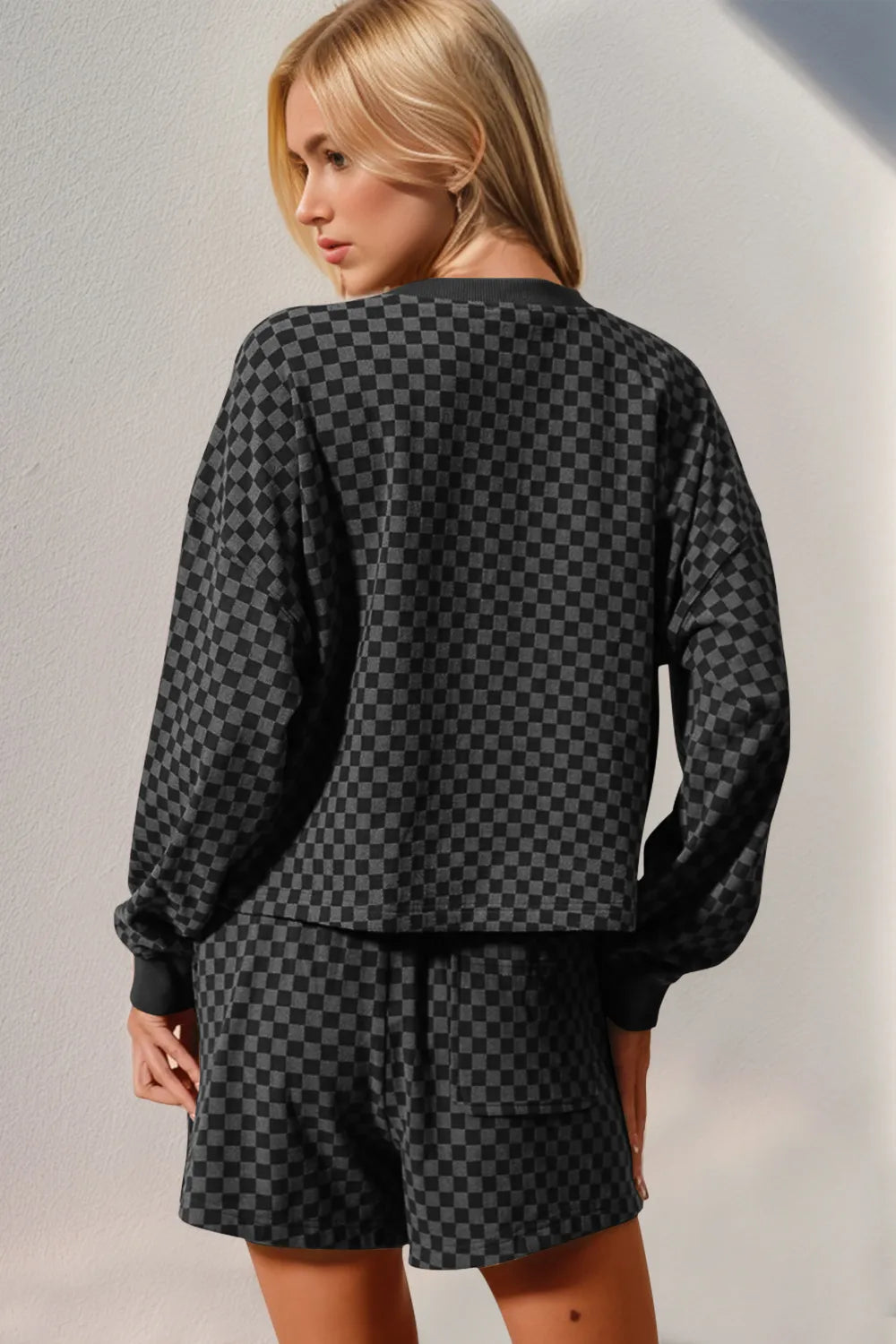 Double Take Checkered Half Button Top and Shorts Set - Modanista Fashion