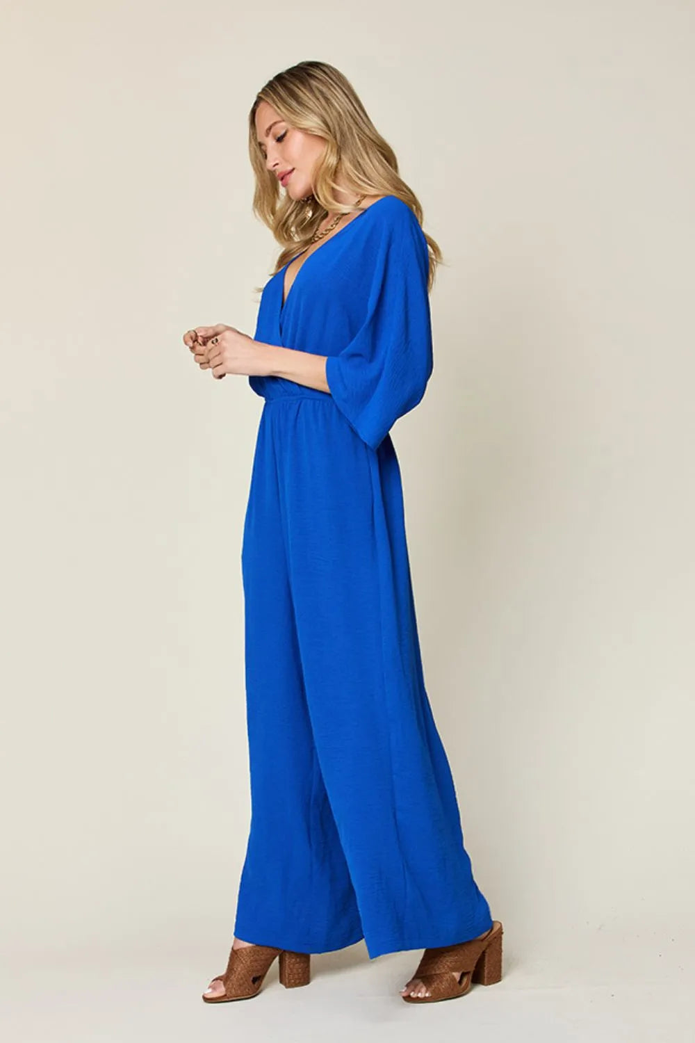Double Take Full Size Surplice Wide Leg Jumpsuit with Pockets - Modanista Fashion