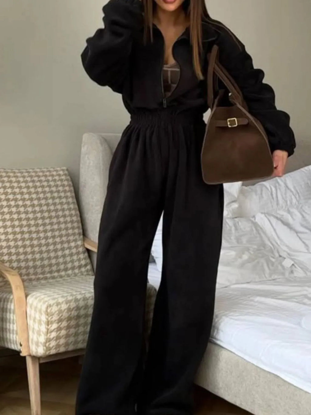 Zip Front Long Sleeve Jumpsuit - Modanista Fashion