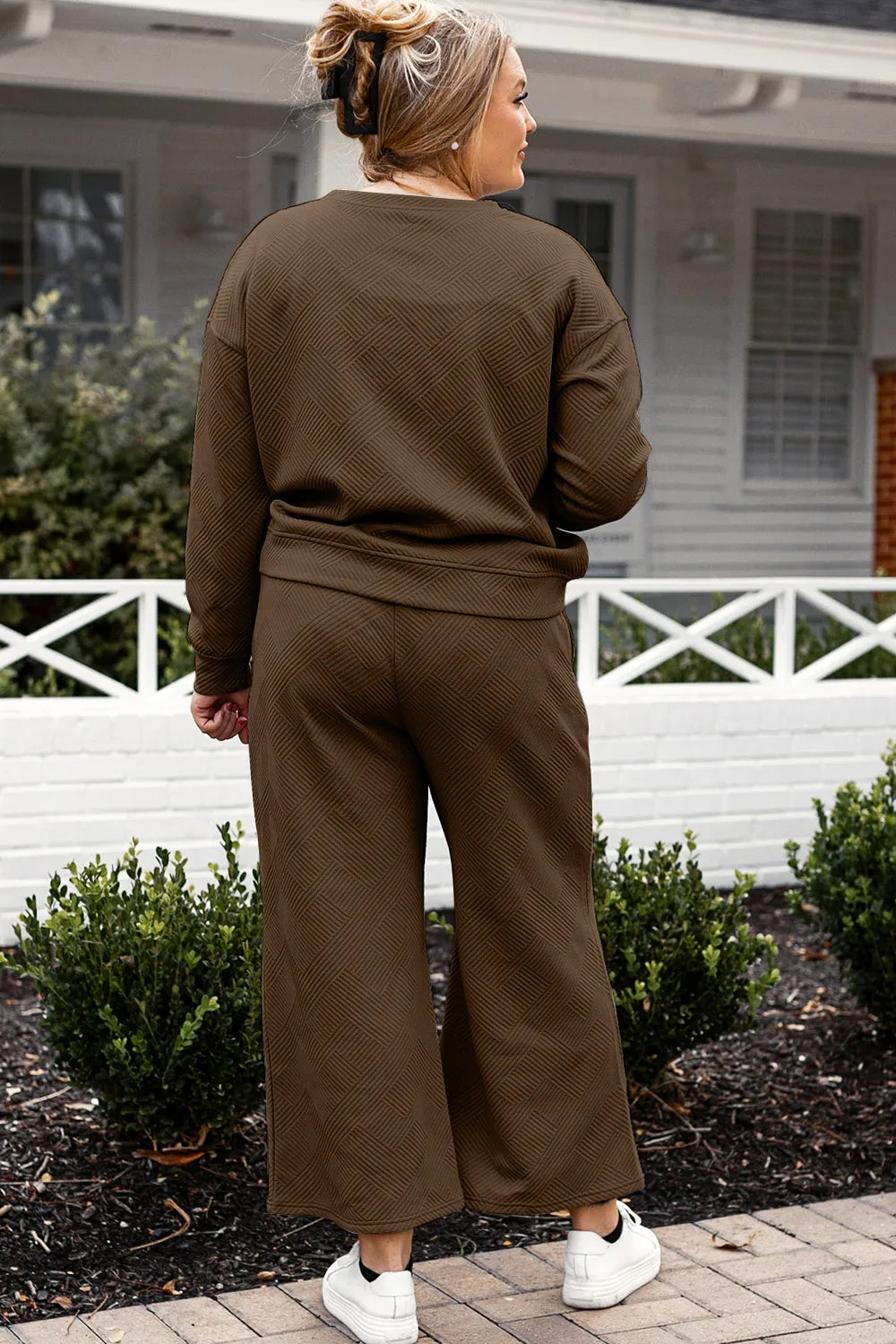Double Take Full Size Textured Long Sleeve Top and Drawstring Pants Set - Modanista Fashion