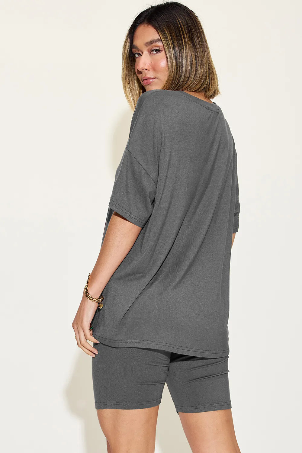 Basic Bae Full Size V-Neck Drop Shoulder T-Shirt and Shorts Set - Modanista Fashion