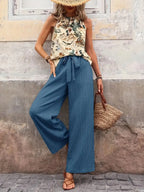 Printed Tank Top and Wide Leg Pants Set - Modanista Fashion