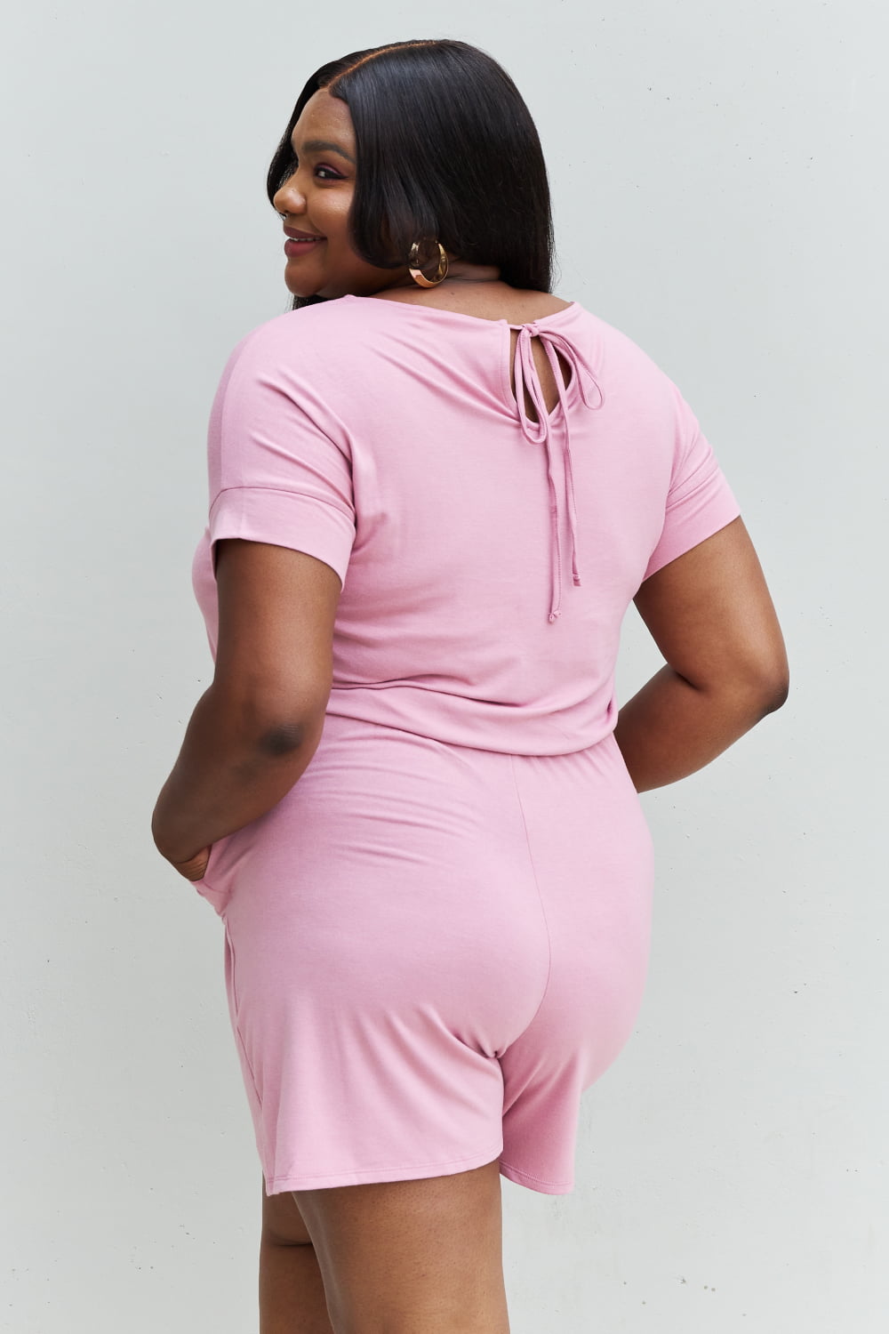 Zenana Chilled Out Full Size Short Sleeve Romper in Light Carnation Pink - Modanista Fashion
