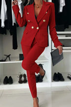 Full Size Lapel Collar Long Sleeve Blazer and Pants Set Plus Size - Modanista Fashion