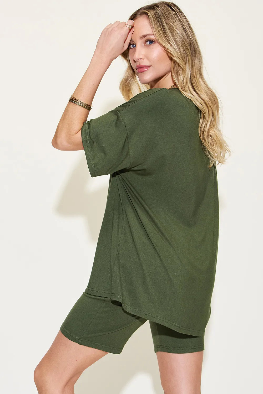 Basic Bae Full Size V-Neck Drop Shoulder T-Shirt and Shorts Set - Modanista Fashion