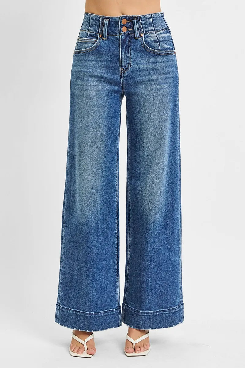 RISEN Full Size High Rise Ankle Wide Seam Detailed Jeans Plus Size - Modanista Fashion