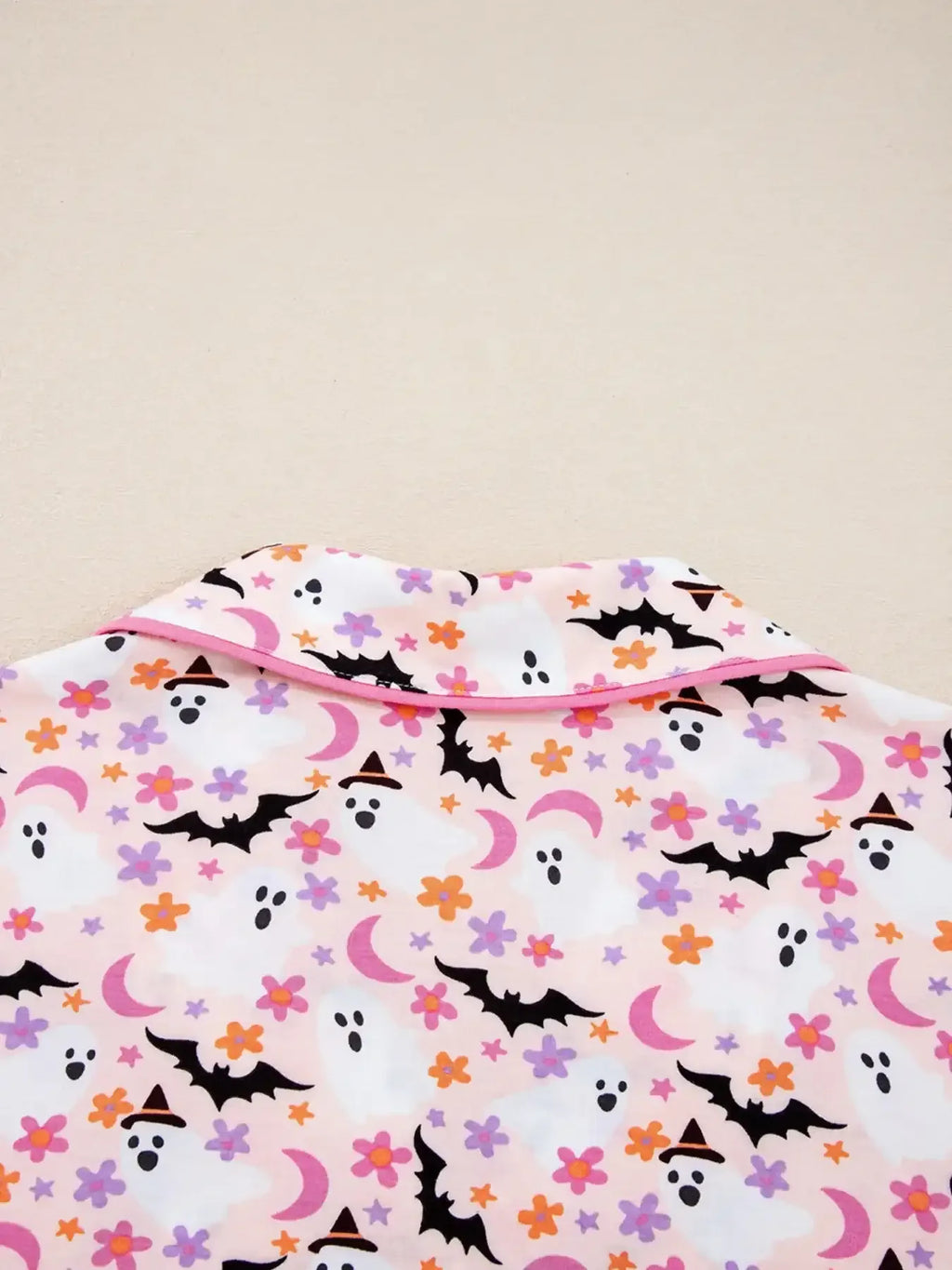 Halloween Ghost Print Button Up Top and Pants Lounge Set - Modanista Fashion