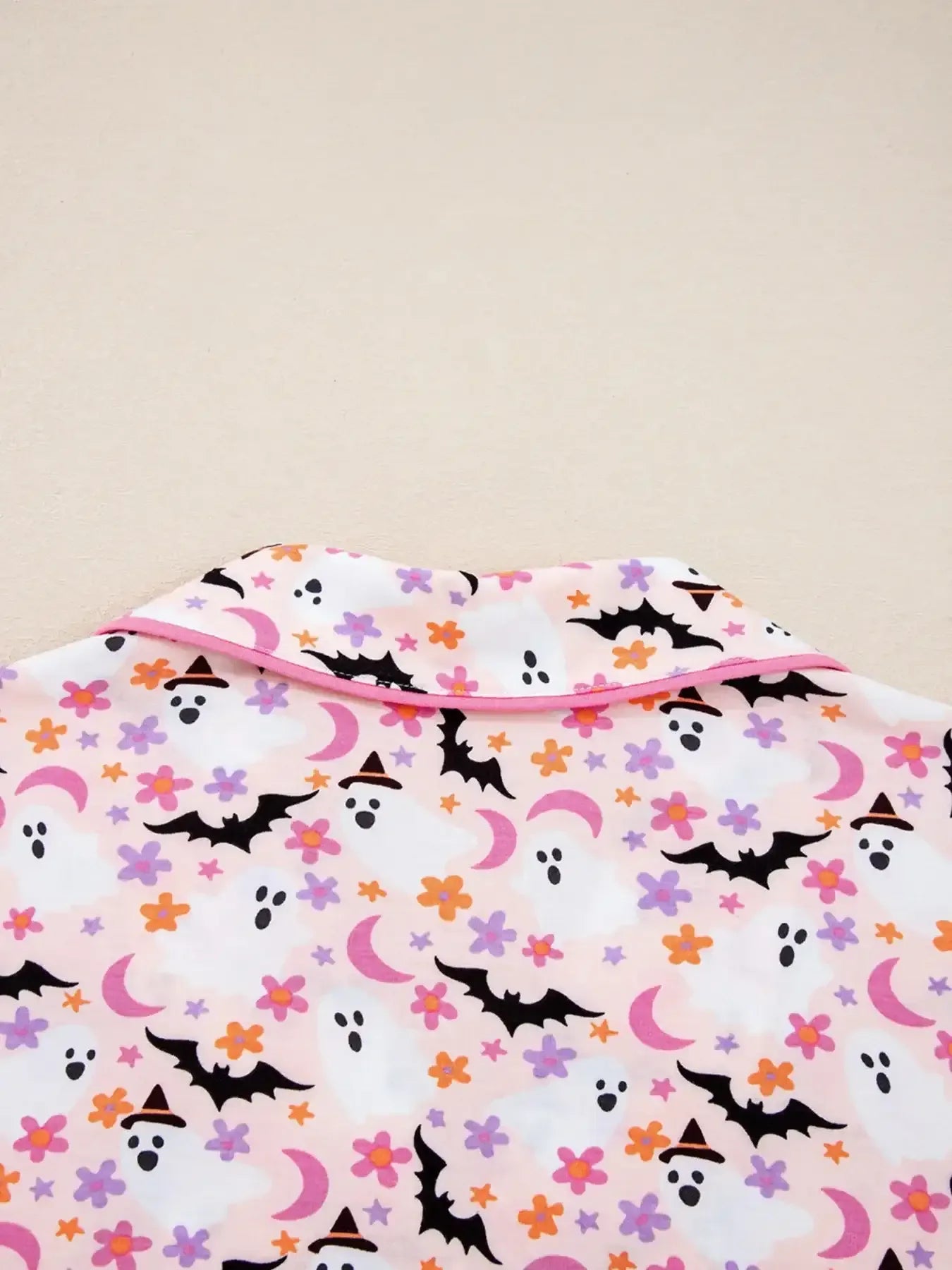 Halloween Ghost Print Button Up Top and Pants Lounge Set - Modanista Fashion