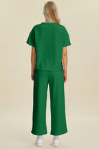 Double Take Full Size Texture Round Neck Short Sleeve Top and Pants Set - Modanista Fashion