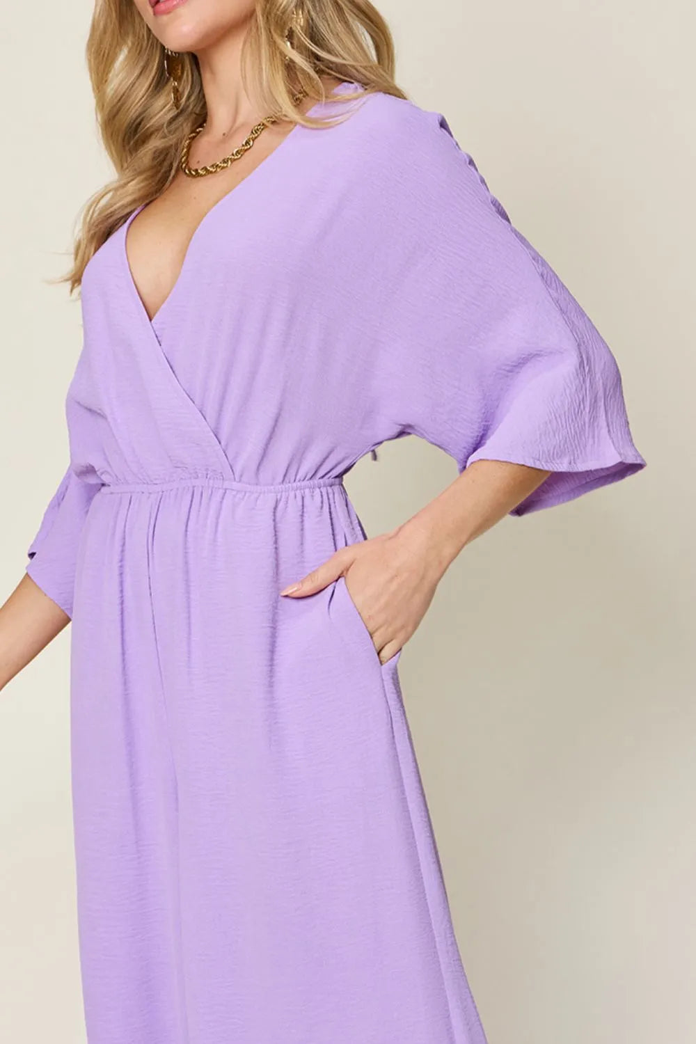 Double Take Full Size Surplice Wide Leg Jumpsuit with Pockets - Modanista Fashion
