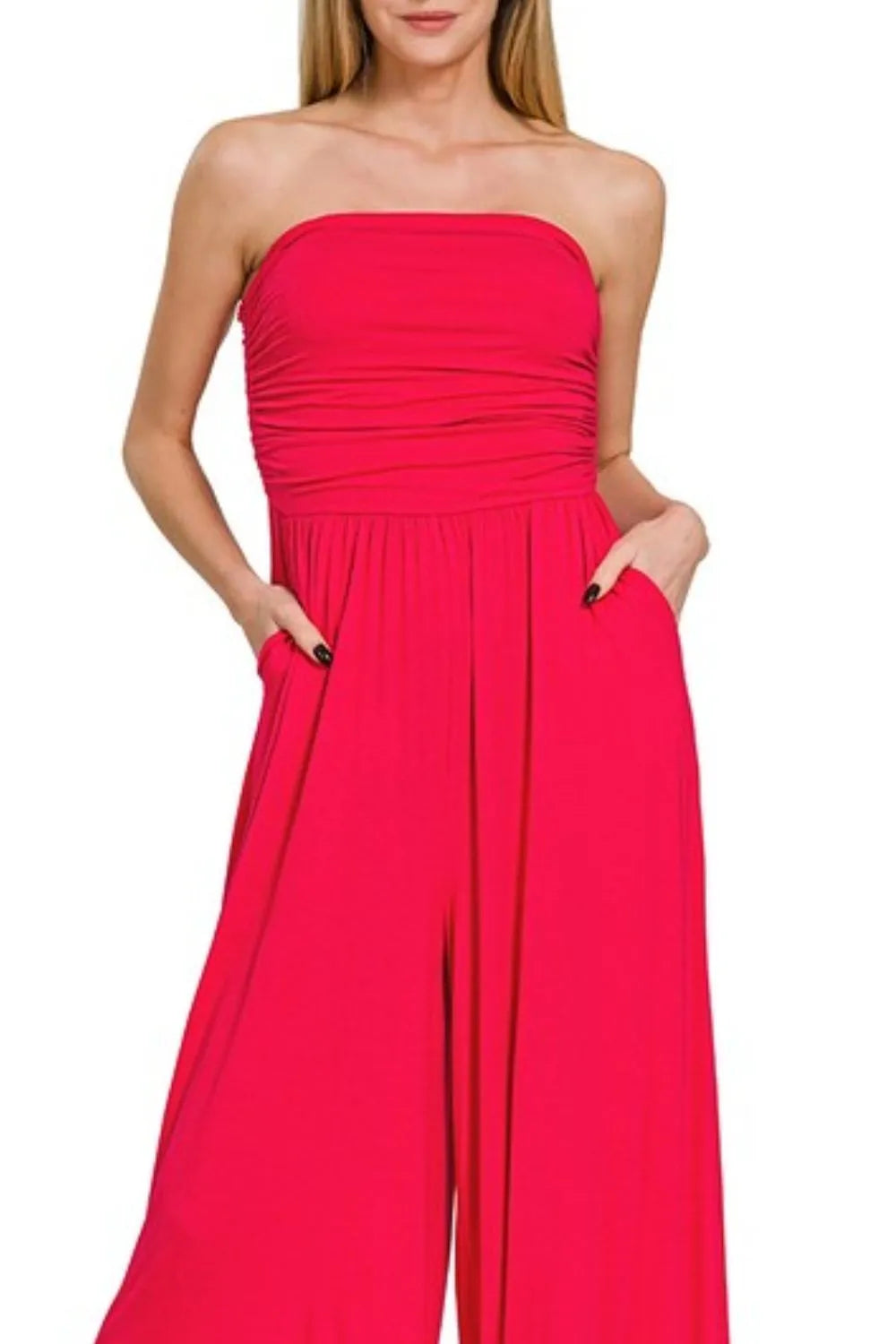Zenana Double Layered Strapless Tube Top Jumpsuit - Modanista Fashion