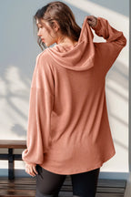 Double Take Full Size Half Button Long Sleeve Hoodie - Modanista Fashion