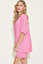 Basic Bae Full Size V-Neck Drop Shoulder T-Shirt and Shorts Set - Modanista Fashion